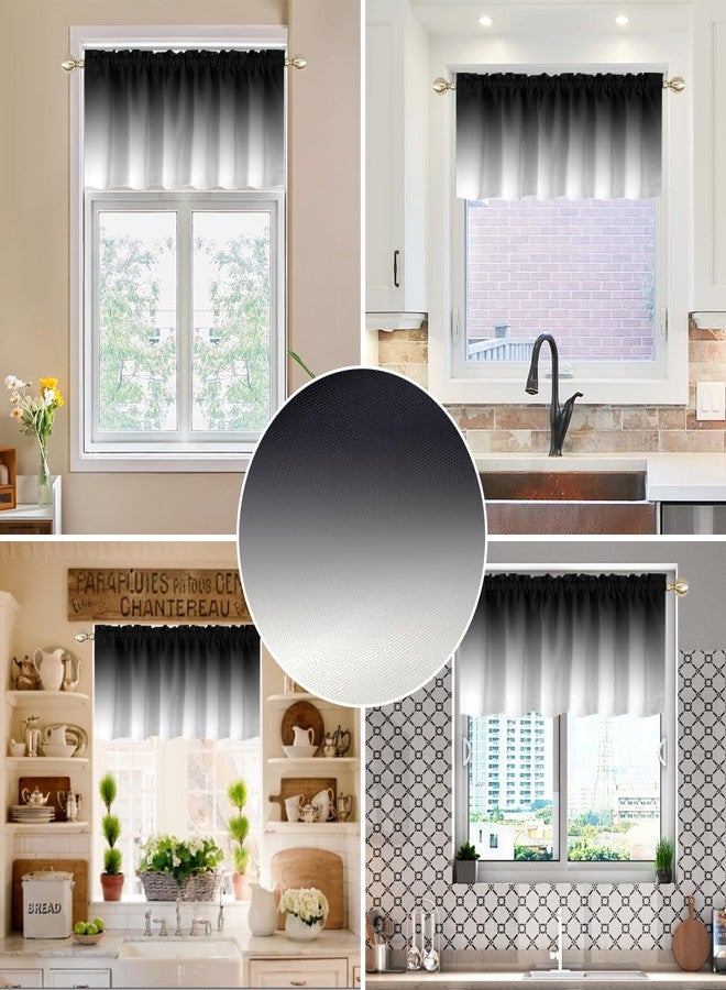 AAtter Black and Grey Kitchen Window Curtain Small Gray White Silver Ombre Dark Gradient Simple Aesthetic Art Trendy Artistic Living Room Bedroom Window Drape Treatment Valance, 52" W x 18" L, Modern - Image 4